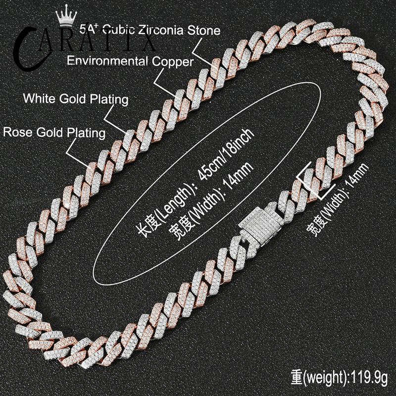 CARÁTIX 14mm Two Tone Cuban Chain | 5A+ CZ Iced Out Claw Set Hip Hop Necklace for Men