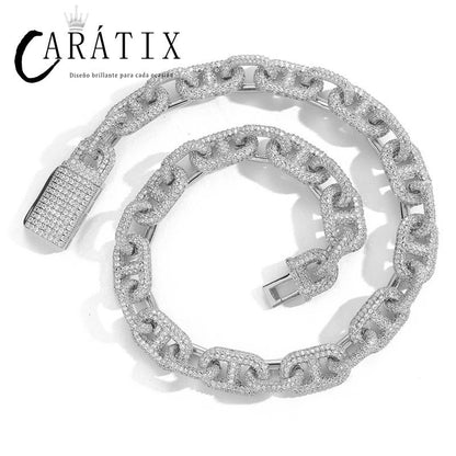 CARÁTIX Pig Nose Link Chain | 5A+ CZ Iced Out Hip Hop Necklace for Men (7"-24")