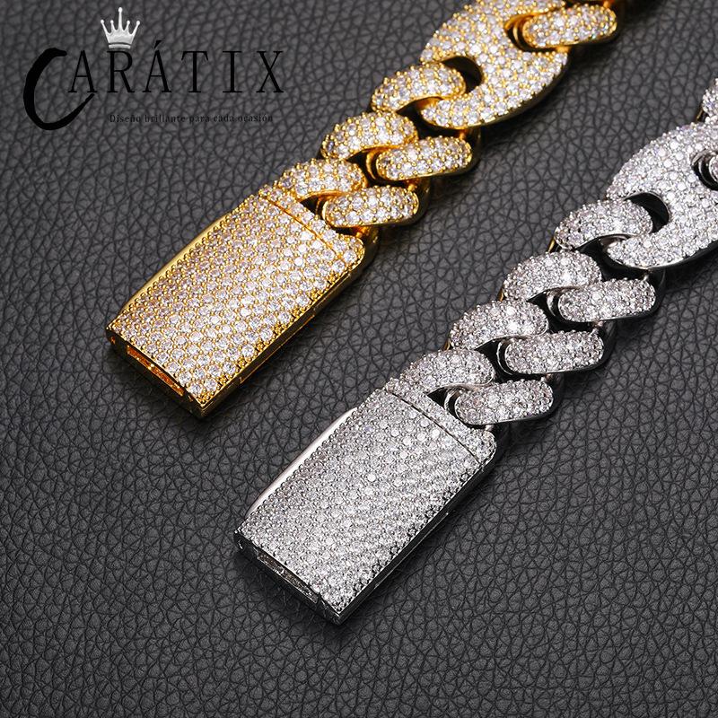 CARÁTIX - 20mm wide Hip Hop 5A+ CZ Stone Paved Bling Iced Out Solid Coffee Bean Cuban Miami Link Chain Necklaces for Men Rapper Jewelry Valentine's Day Gift for Men & Girls & Boys Mothers' Day Gift #Springtok