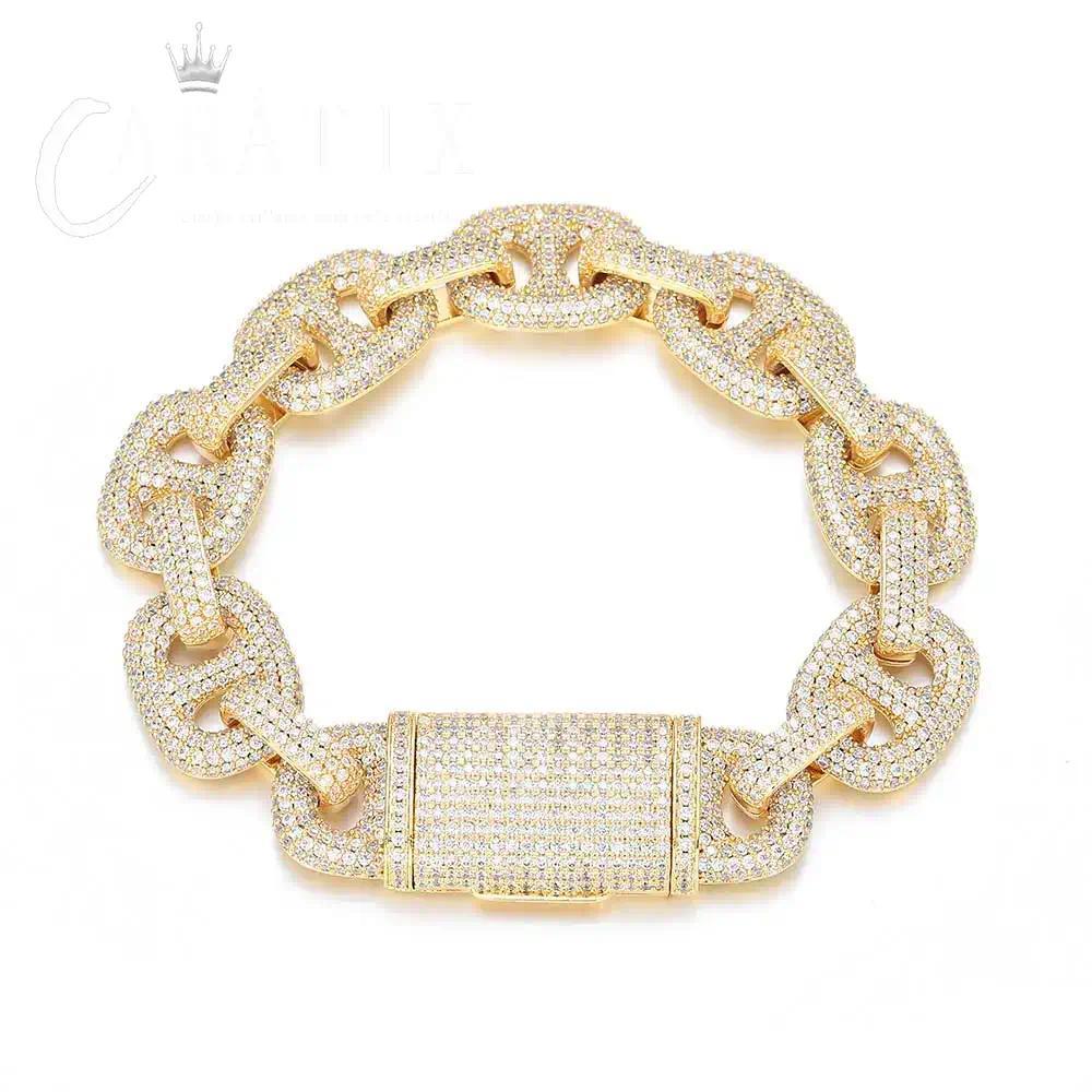 CARÁTIX 16mm Cuban Link Chain Necklace – CZ Iced Out Pig Nose Coffee Bean Hip Hop Jewelry for Women & Men | Gift