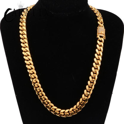 CARÁTIX Cuban Miami Chain | 6–18mm Stainless Steel CZ Hip Hop Necklace for Men