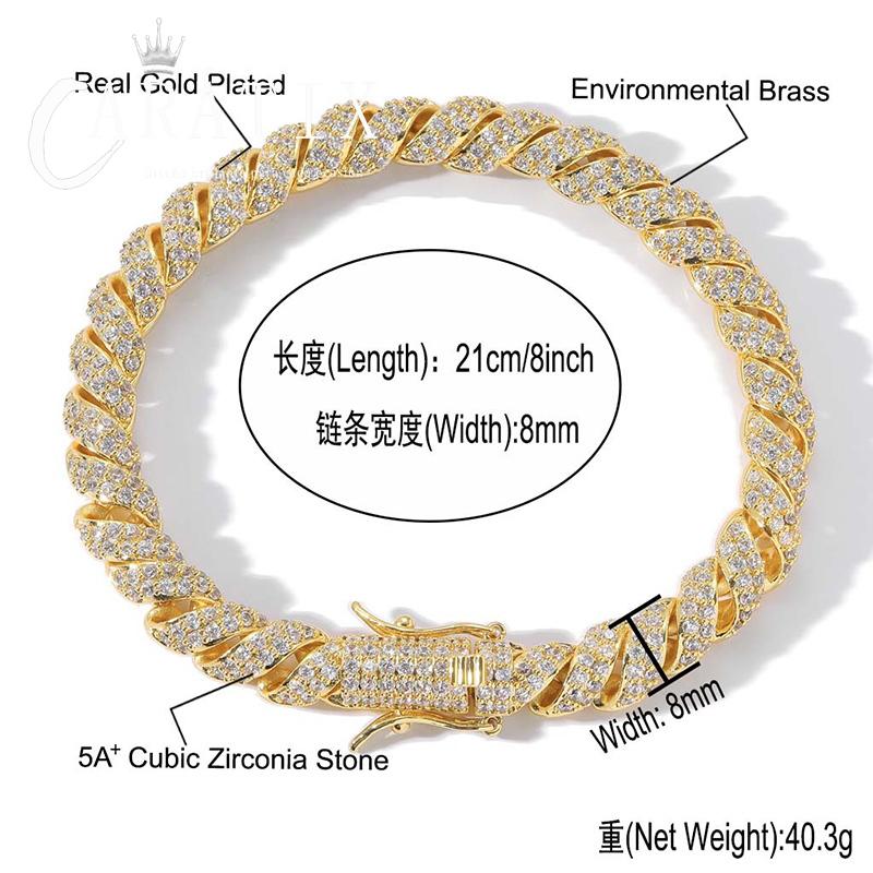 CARÁTIX 8mm Twist Link Chain Necklace – 3A+ CZ Iced Out Hip Hop Bling Jewelry for Men & Women | Unisex Rapper Gift