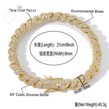 CARÁTIX 8mm Twist Link Chain Necklace – 3A+ CZ Iced Out Hip Hop Bling Jewelry for Men & Women | Unisex Rapper Gift