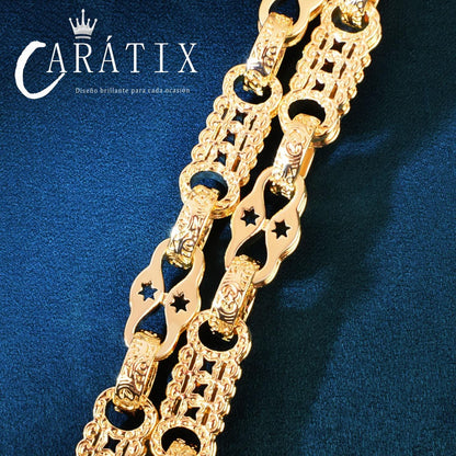 CARÁTIX 10mm Coin Chain Necklace – Gold Plated Hip Hop Bling Jewelry for Men | Creative Chino Link Design