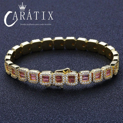 CARÁTIX - Women Dainty Cluster Tennis Necklace Bling  Pink Cz Matching Clear Rectangle Cubic Zirconia Tennis Chain Men Valentine's Day Gift for Men & Girls & Boys Mothers' Day Gift #Springtok