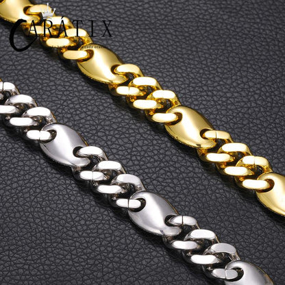 CARÁTIX 12mm Coffee Bean Cuban Link Chain Necklace – 5A CZ Iced Out Hip Hop Bling Jewelry for Men | Rapper Gift