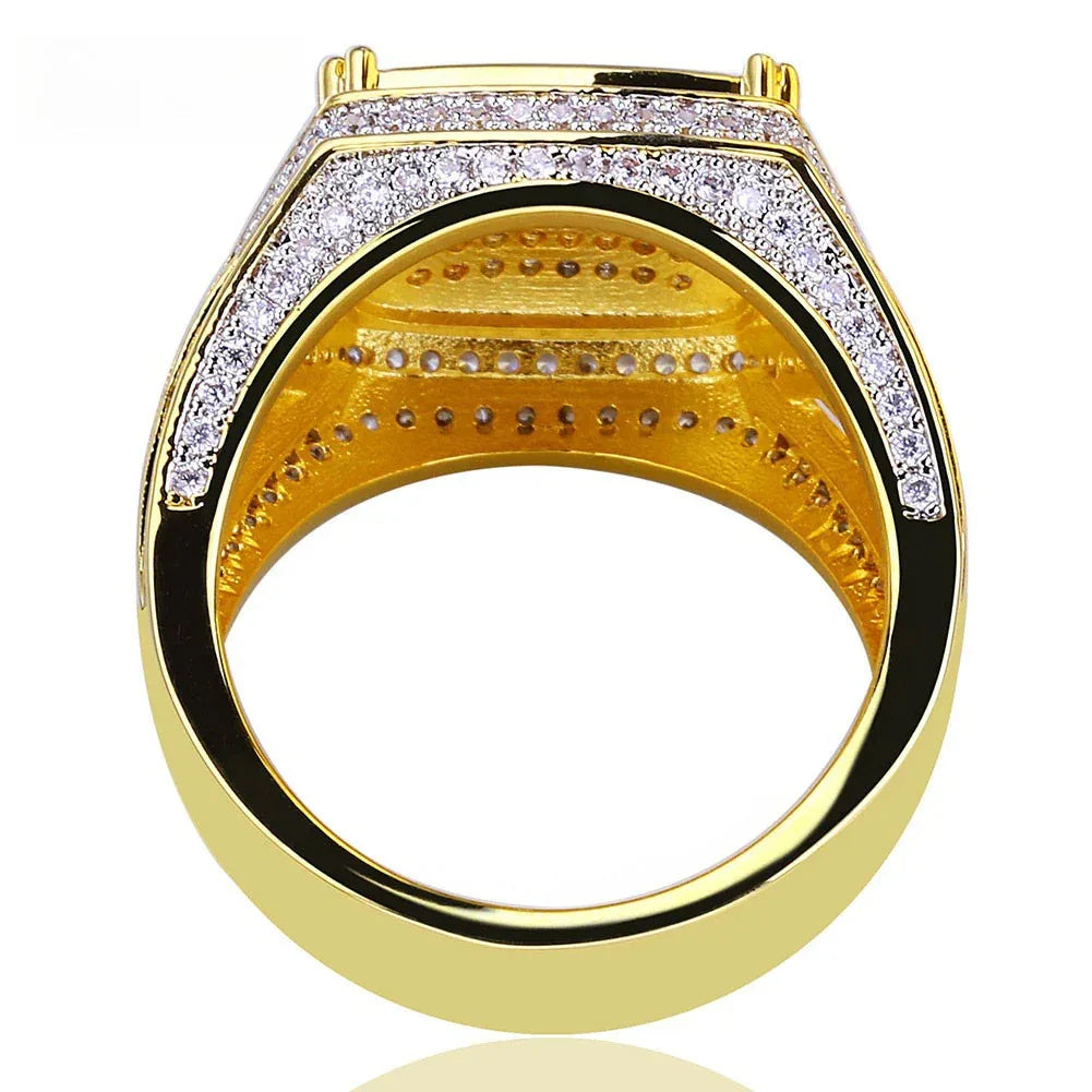 Full Iced-Out Square Motif Ring | Micro-Pave Zirconia Band | Caratix