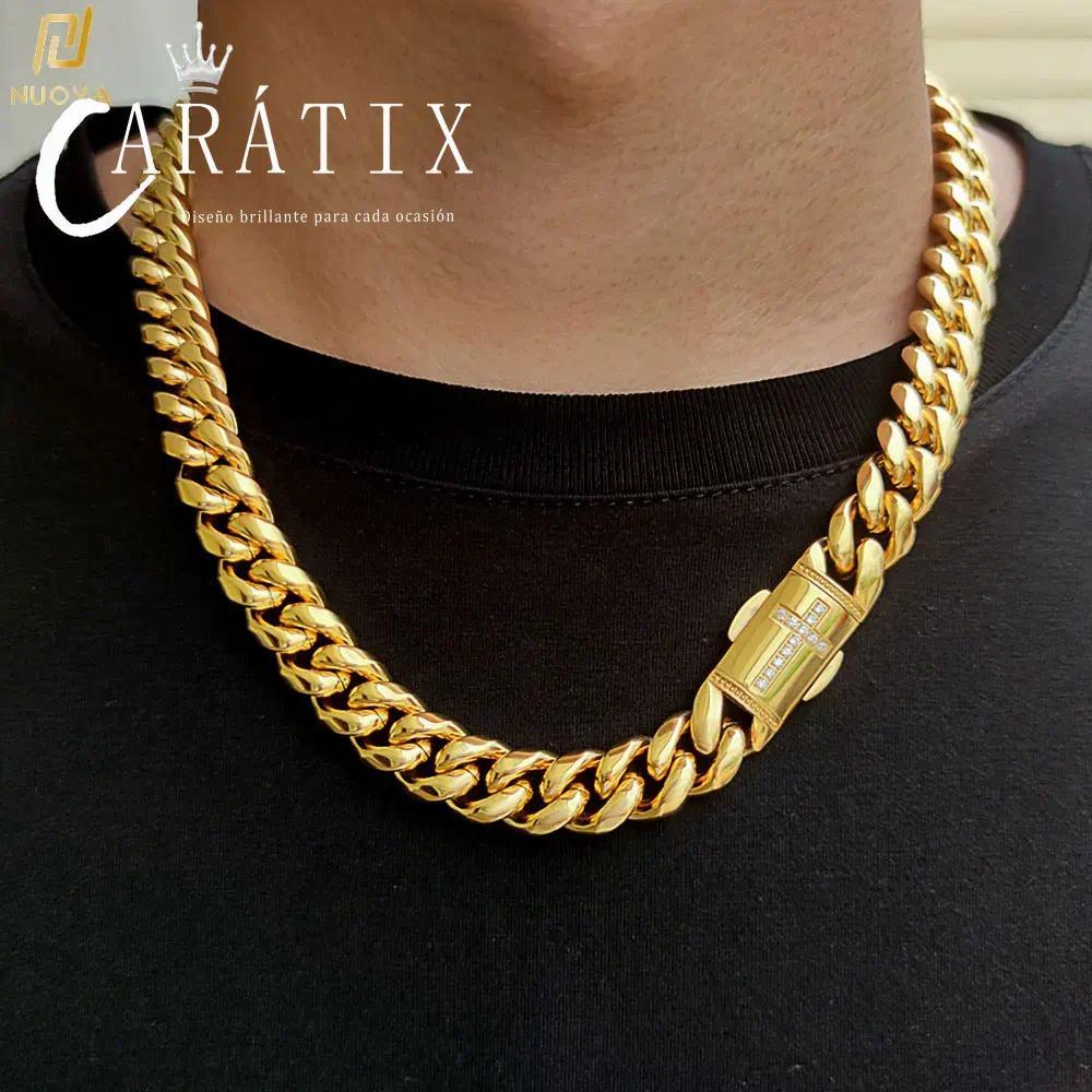 CARÁTIX Stainless Steel Cuban Link Chain Necklace – Golden Clasp Hip Hop Jewelry for Men & Women