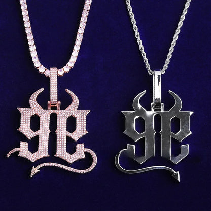 Iced Out "99" Back-to-Back Devil Pendant | Men's Real Copper CZ Necklace - CaratixJewelry