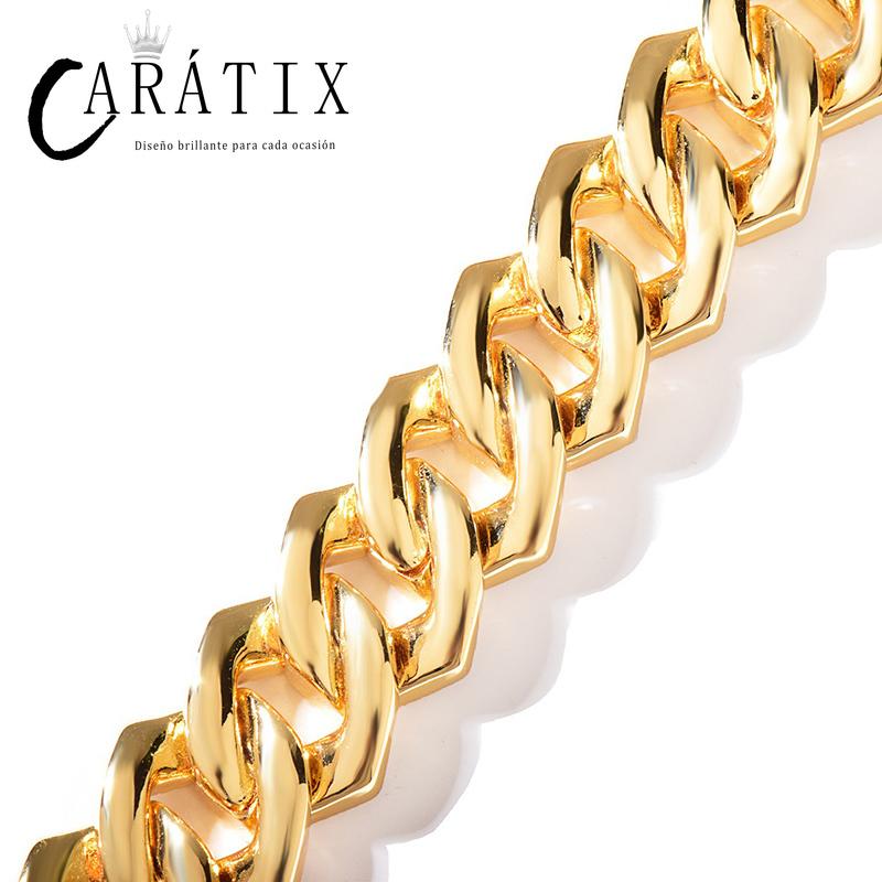 CARÁTIX Hip Hop 20mm 4-Row Rhombus Cuban Link Chain Necklace – Iced Out CZ Jewelry for Men & Women
