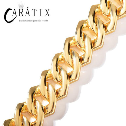 CARÁTIX Hip Hop 20mm 4-Row Rhombus Cuban Link Chain Necklace – Iced Out CZ Jewelry for Men & Women