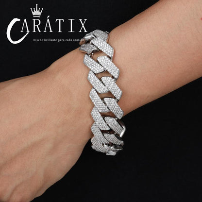 CARÁTIX – 22mm 4-Row Rhombus Cuban Link Chain Necklace | Iced Out CZ Hip Hop Jewelry for Men & Women