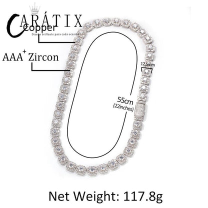 CARÁTIX - Hip Hop 3A+ CZ Stone Paved Bling Iced Out 12.5mm Tennis Link Chain Bracelets Necklaces for Men Women Unisex Rapper Jewelry Valentine's Day Gift for Men & Girls & Boys Mothers' Day Gift #Springtok