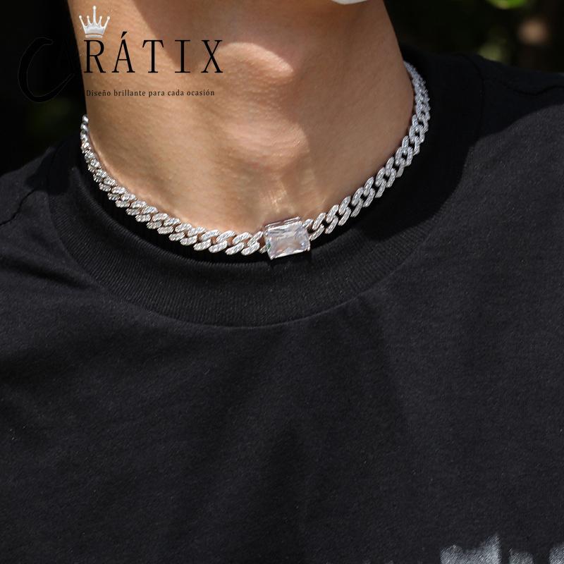 CARÁTIX Heart & Square CZ Iced Out Cuban Link Chain Necklace – AAA+ Claw Setting Hip Hop Bling Jewelry for Men & Women | Gift