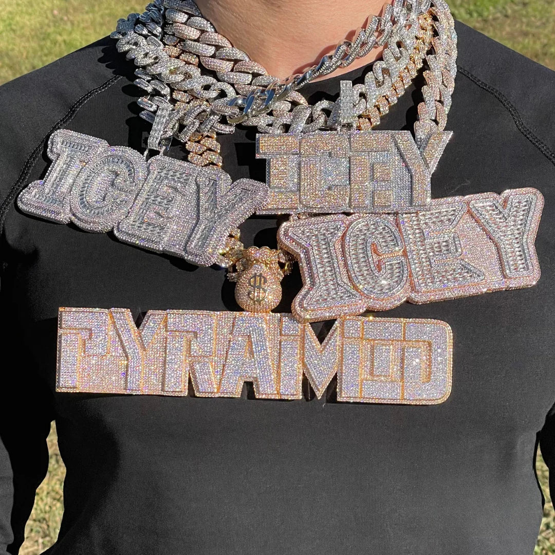 Money Bag Bail Two Layers Iced Out Personalized Custom Name Necklace Pendant – Luxury Hip Hop Jewelry for Men & Women