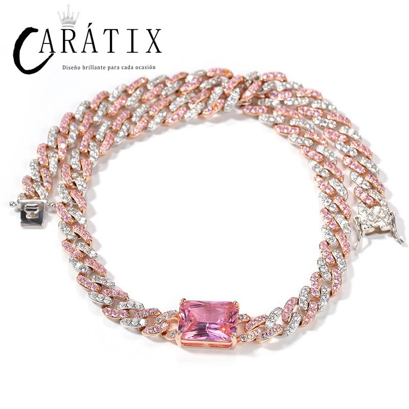 CARÁTIX Heart & Square CZ Iced Out Cuban Link Chain Necklace – AAA+ Claw Setting Hip Hop Bling Jewelry for Men & Women | Gift