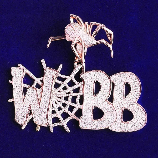 Creative Iced Out "Spider Bail" Initial Pendant | Men's A-Z Letter Necklace - CaratixJewelry