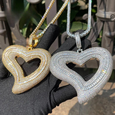 Iced Out Irregular Open Heart Pendant | Men's Real Gold Plated Necklace | Abstract "Broken" Love Jewelry | Emo Rap Streetwear Bling | Caratix - CaratixJewelry