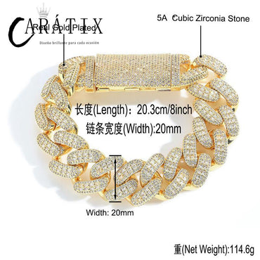 CARÁTIX 20mm Full CZ Cuban Chain Set | 5A+ Iced Out Hip Hop Necklace & Bracelet for Men