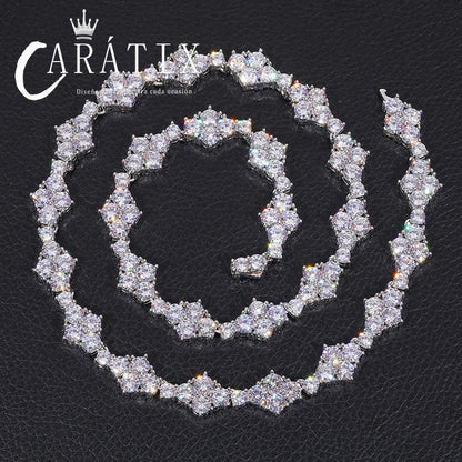CARÁTIX - 12mm wide Hip Hop 5A+ CZ Stone Bling Iced Out Flower Tennis Link Chain Necklaces for Men Women Rapper Jewelry  Valentine's Day Gift for Men & Girls & Boys Mothers' Day Gift #Springtok
