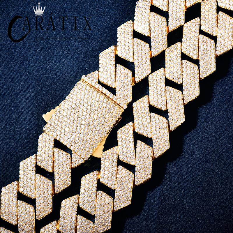 CARÁTIX Hip Hop 20mm 4-Row Rhombus Cuban Link Chain Necklace – Iced Out CZ Jewelry for Men & Women