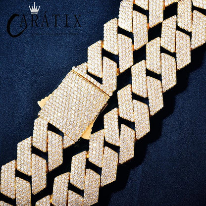 CARÁTIX Hip Hop 20mm 4-Row Rhombus Cuban Link Chain Necklace – Iced Out CZ Jewelry for Men & Women