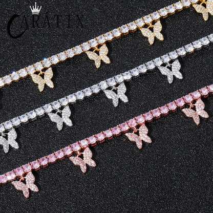 CARÁTIX 6PCS Butterfly CZ Tennis Chain Necklace – 4mm Iced Out Hip Hop Bling Choker for Women & Men | Rapper Jewelry Gift