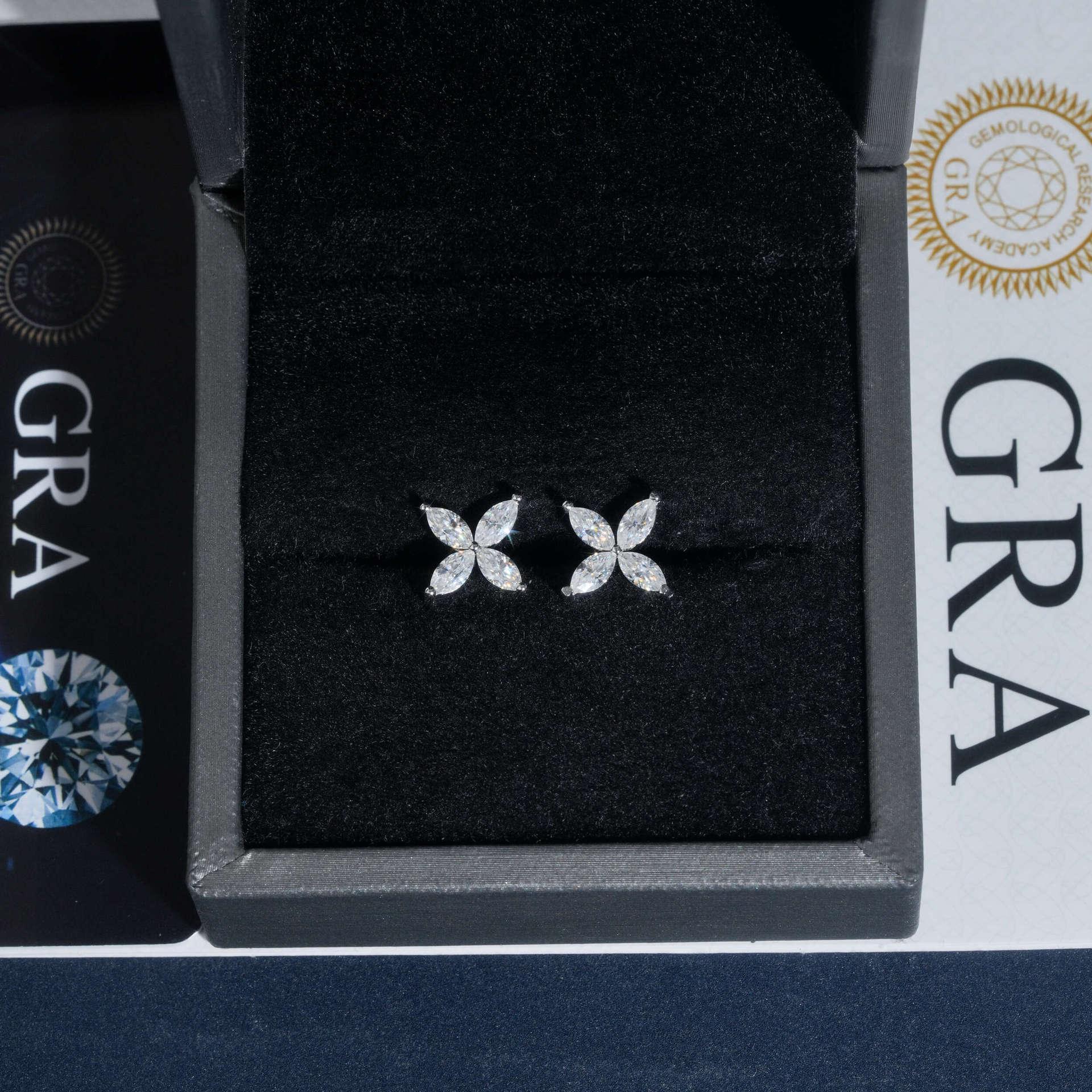 925 Silver Moissanite Look Floral Stud Earrings Unisex - CaratixJewelry