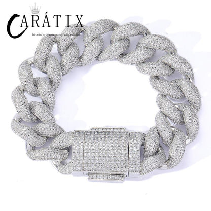 CARÁTIX Iced Out Round CZ Cuban Miami Link Chain Necklace – Hip Hop Jewelry in Gold & Silver for Men & Women