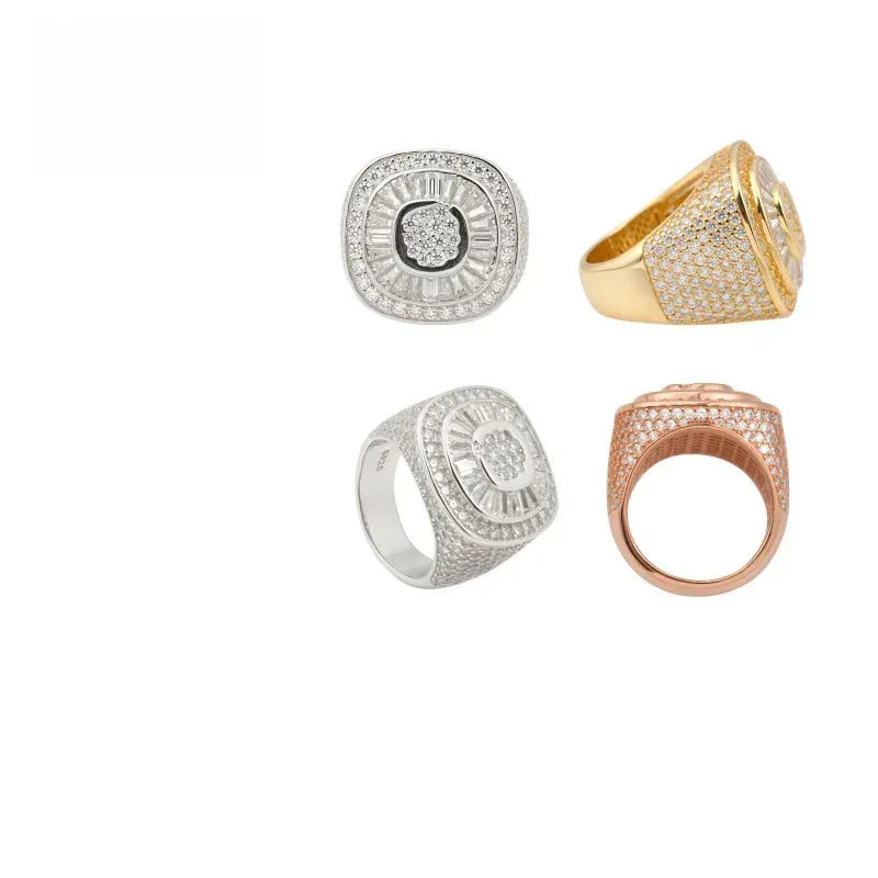 Step-Cut Moissanite Men’s Ring | S925 Silver Cool Luxury Hip Hop Jewelry - CaratixJewelry