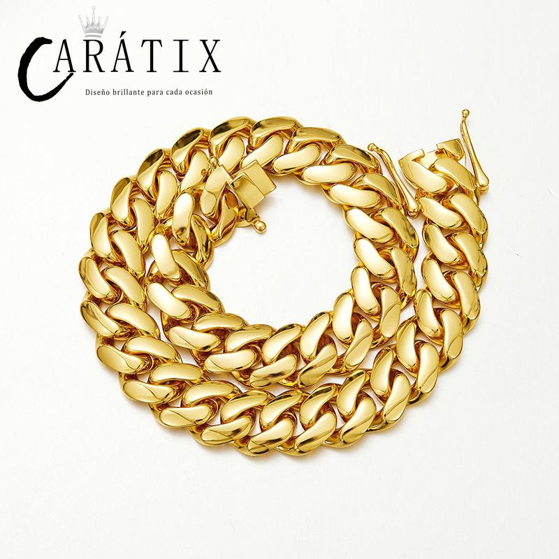 CARÁTIX Golden Cuban Miami Chain | Bling Brass Dense Link Hip Hop Necklace for Men