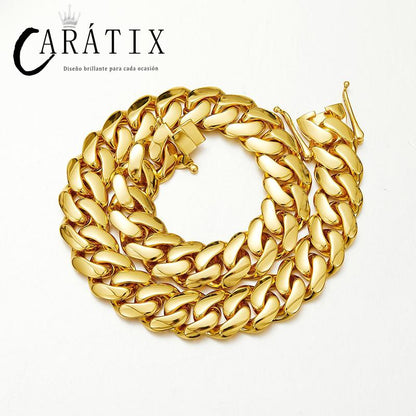 CARÁTIX Golden Cuban Miami Chain | Bling Brass Dense Link Hip Hop Necklace for Men