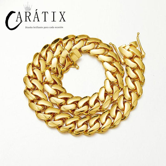 CARÁTIX Golden Cuban Miami Chain | Bling Brass Dense Link Hip Hop Necklace for Men