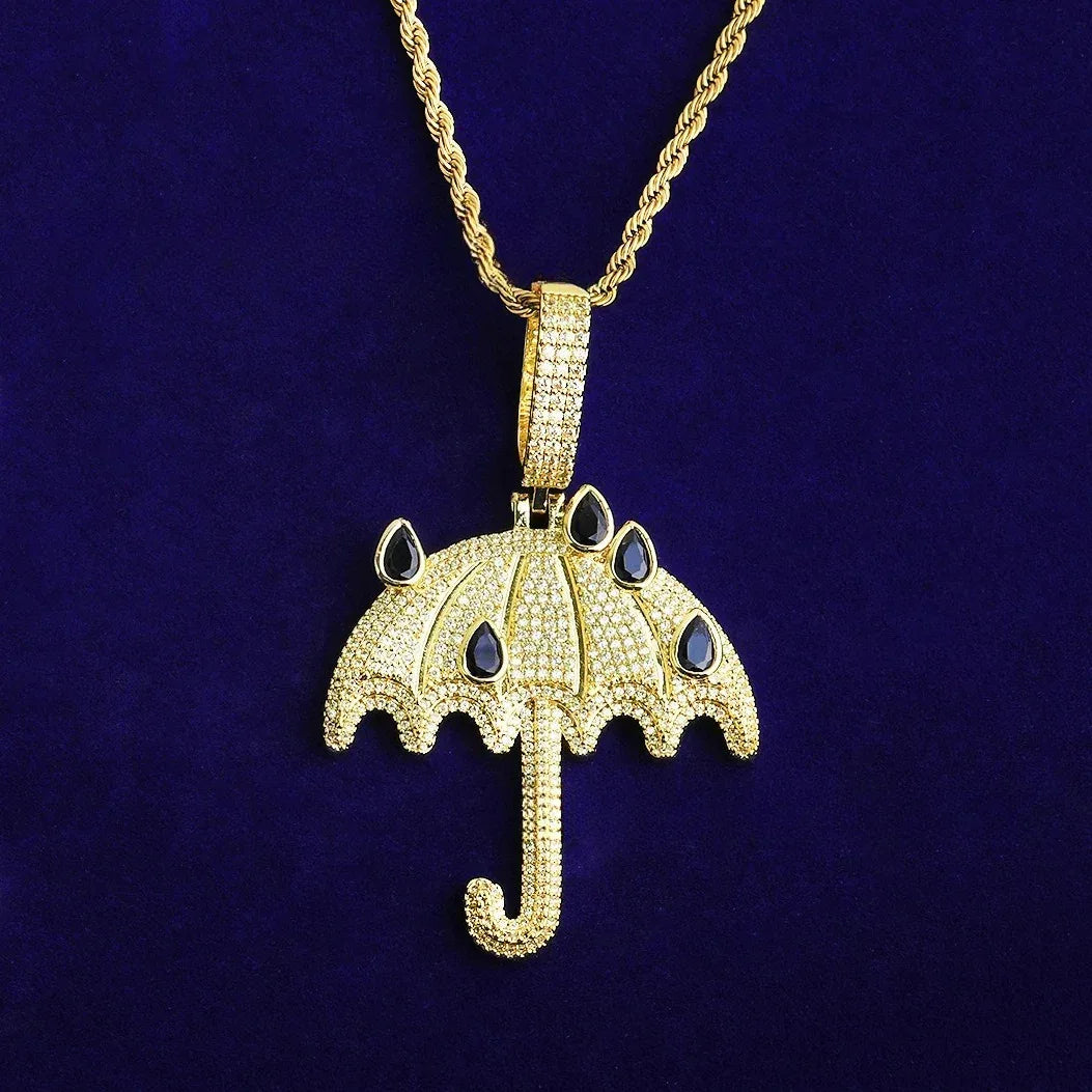 Iced Out "Umbrella" Pendant Necklace | Men's Real Copper CZ Hip Hop Jewelry - CaratixJewelry