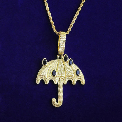 Iced Out "Umbrella" Pendant Necklace | Men's Real Copper CZ Hip Hop Jewelry - CaratixJewelry