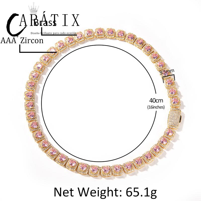 CARÁTIX - Hip Hop 3A+ CZ Stone Paved Bling Iced Out 9.5mm Heart Tennis Link Chain Bracelets Necklaces for Men Women Unisex Rapper Jewelry Valentine's Day Gift for Men & Girls & Boys Mothers' Day Gift #Springtok