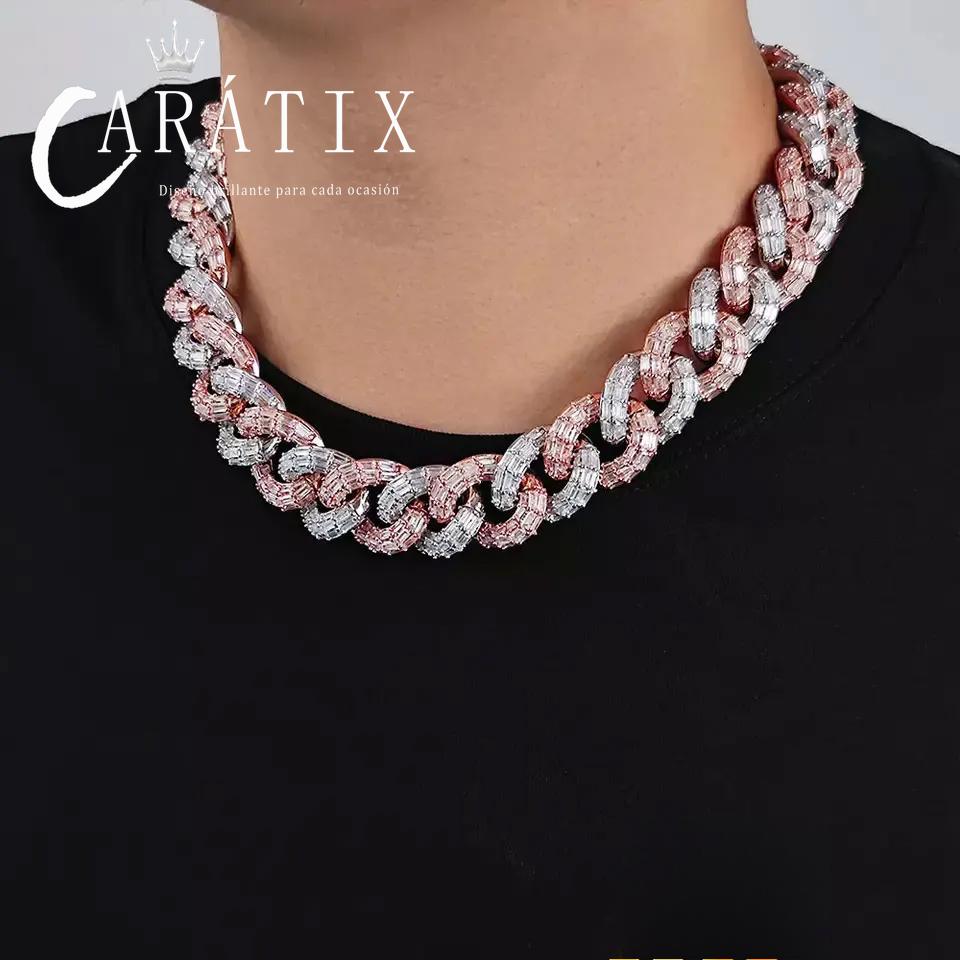 CARÁTIX - 21Mm Thick Cuban Link Chain Necklace Cubic Zirconia Women's T Square Cuban Chain Men Luxury Necklace Jewelry Valentine's Day Gift for Men & Girls & Boys Mothers' Day Gift #Springtok