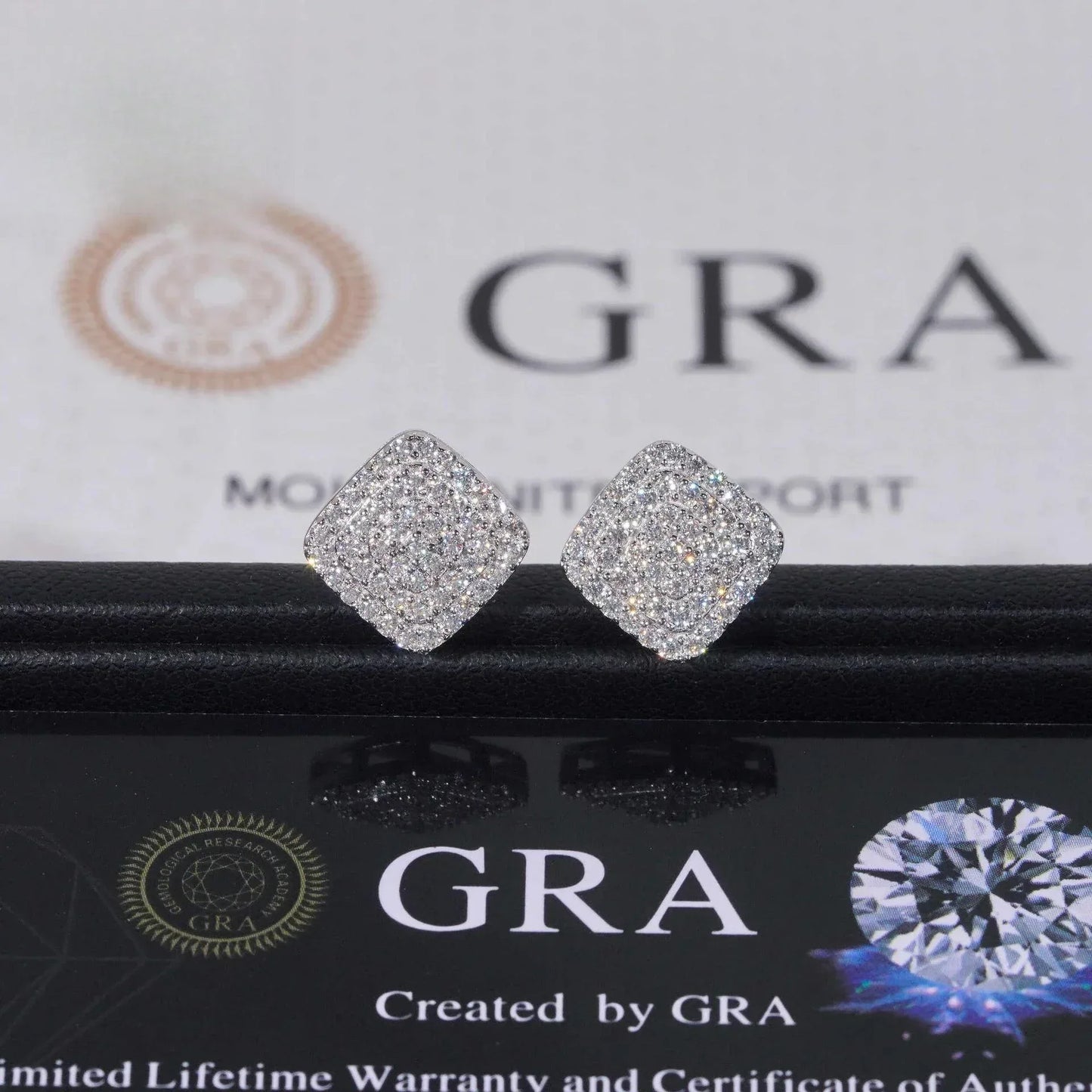 S925 Silver Three Row Full Pave Moissanite Stud Earrings - CaratixJewelry