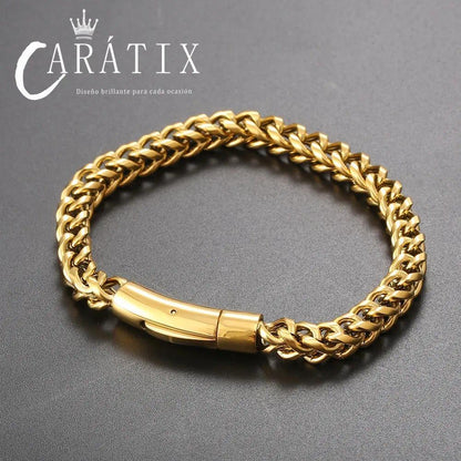 CARÁTIX - Hip Hop Stainless Steel PVD Plated Franco Chain 6MM Polishing Clasp Necklace Stainless Steel  Bracelet Women Mens Jewelry Valentine's Day Gift for Men & Girls & Boys Mothers' Day Gift #Springtok