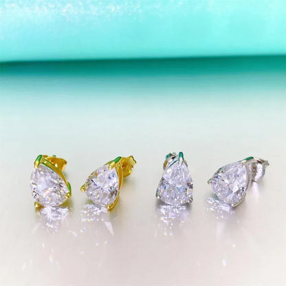 S925 Silver Pear Shape Moissanite Look Earrings for Women - CaratixJewelry