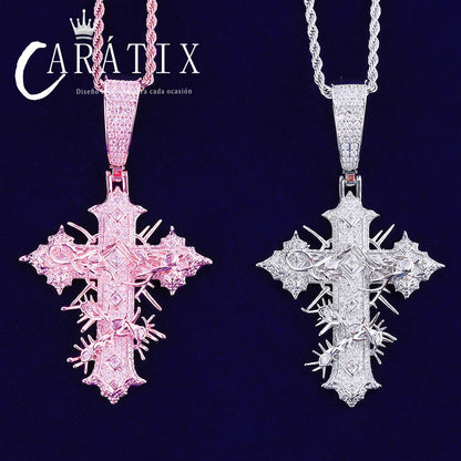 CARÁTIX Bubble Letter Iced Out Rattan Cross Pendant – Hip Hop Necklace Jewelry for Men & Women