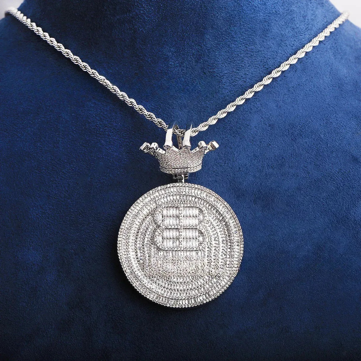 Iced Out "Crown Clasp" Initial Pendant | Men's Punk Hip Hop Letter Necklace - CaratixJewelry