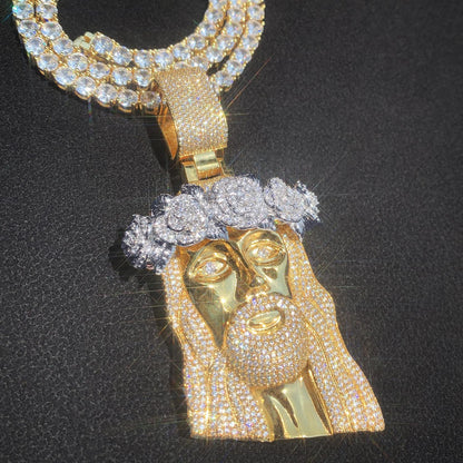 Hip Hop Jesus Rose Pendant Necklace | Iced Out Zircon Street Style Jewelry for Men