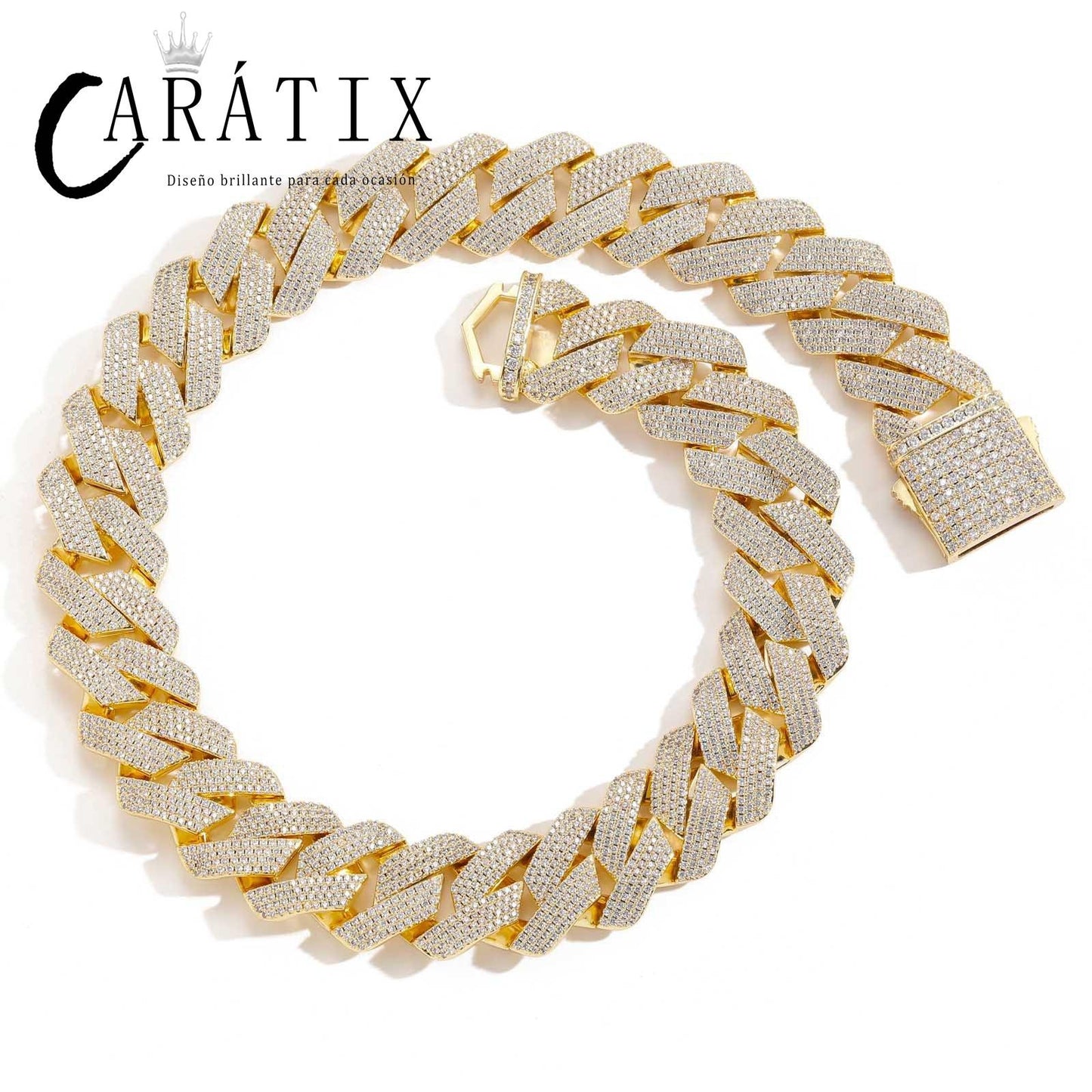 CARÁTIX 22mm Rhombus 4-Row Cuban Link Chain Necklace – Pink & White CZ Iced Out Hip Hop Bling Jewelry for Men | Custom Design
