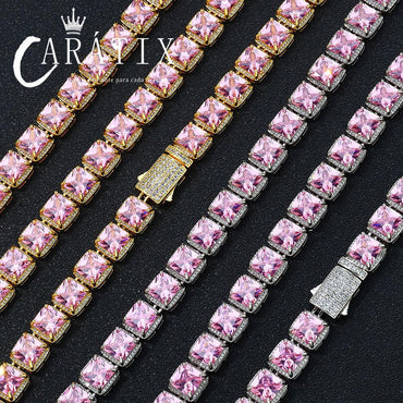 CARÁTIX - 10mm Pink Rock Sugar Chain Iced Out Hip Hop Necklace for Men