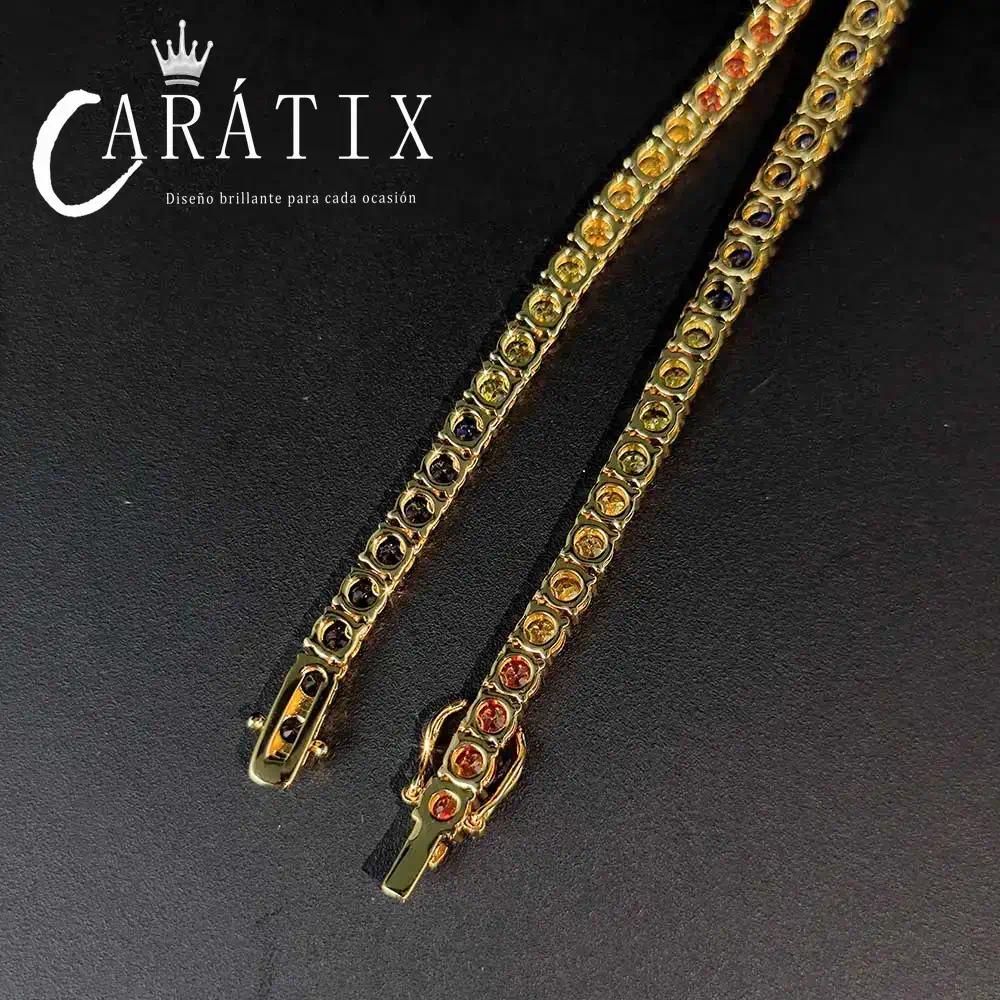 CARÁTIX - 5MM Women 18/K Multi-Color Gemstone  Rainbow Tennis Chain High End Luxury Goods man Necklace Valentine's Day Gift for Men & Girls & Boys Mothers' Day Gift #Springtok