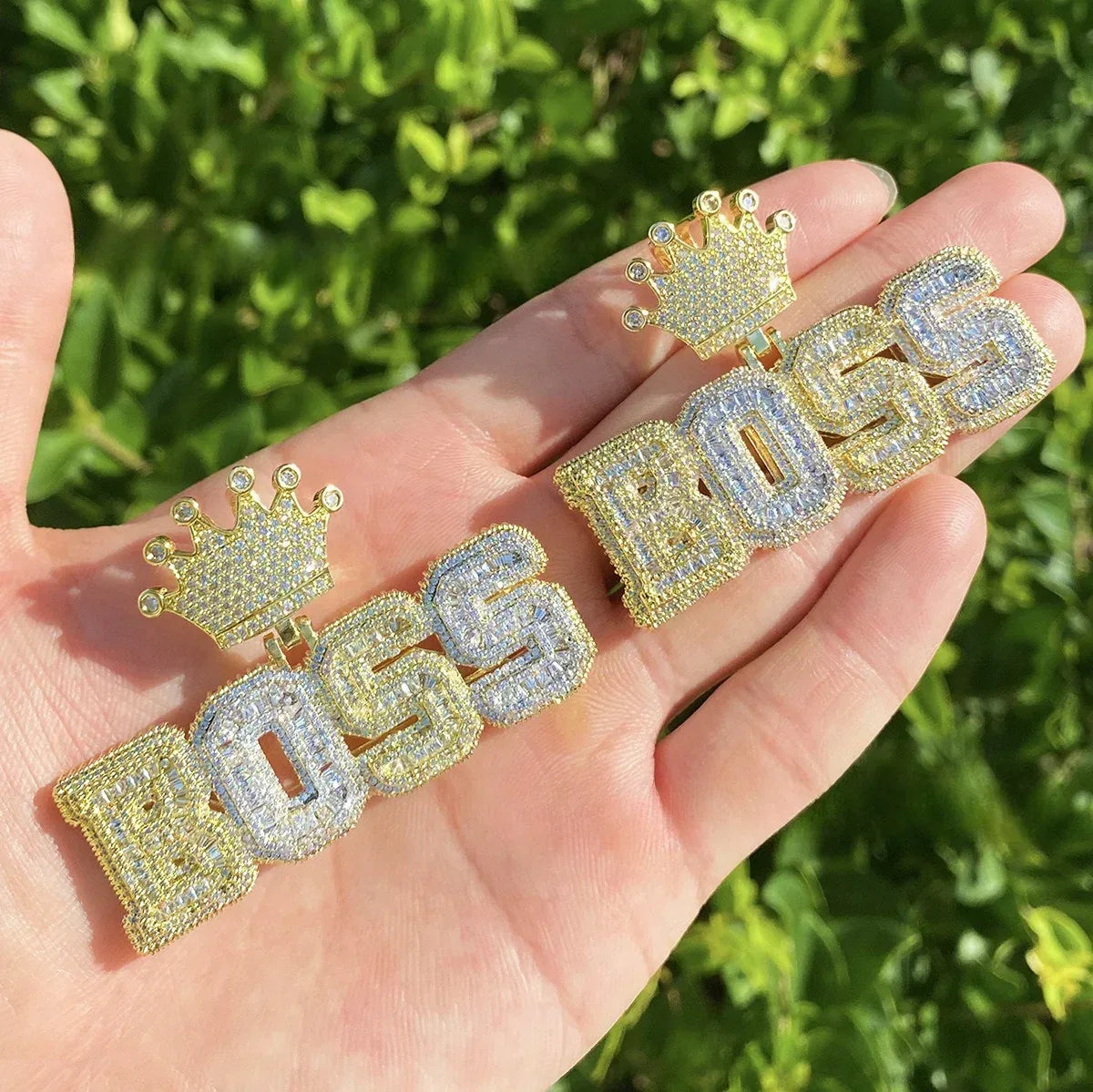 Luxury Two-Tone "BOSS" Crown Pendant | Men's Real Copper CZ Necklace - CaratixJewelry