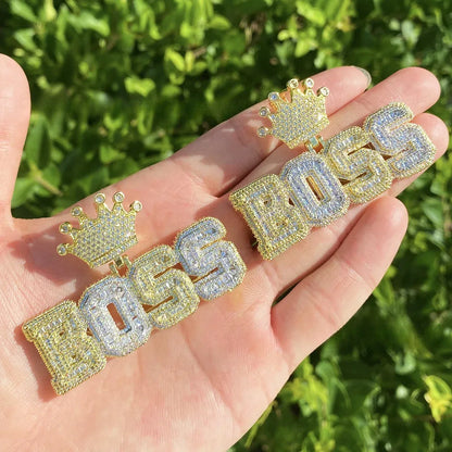 Luxury Two-Tone "BOSS" Crown Pendant | Men's Real Copper CZ Necklace - CaratixJewelry