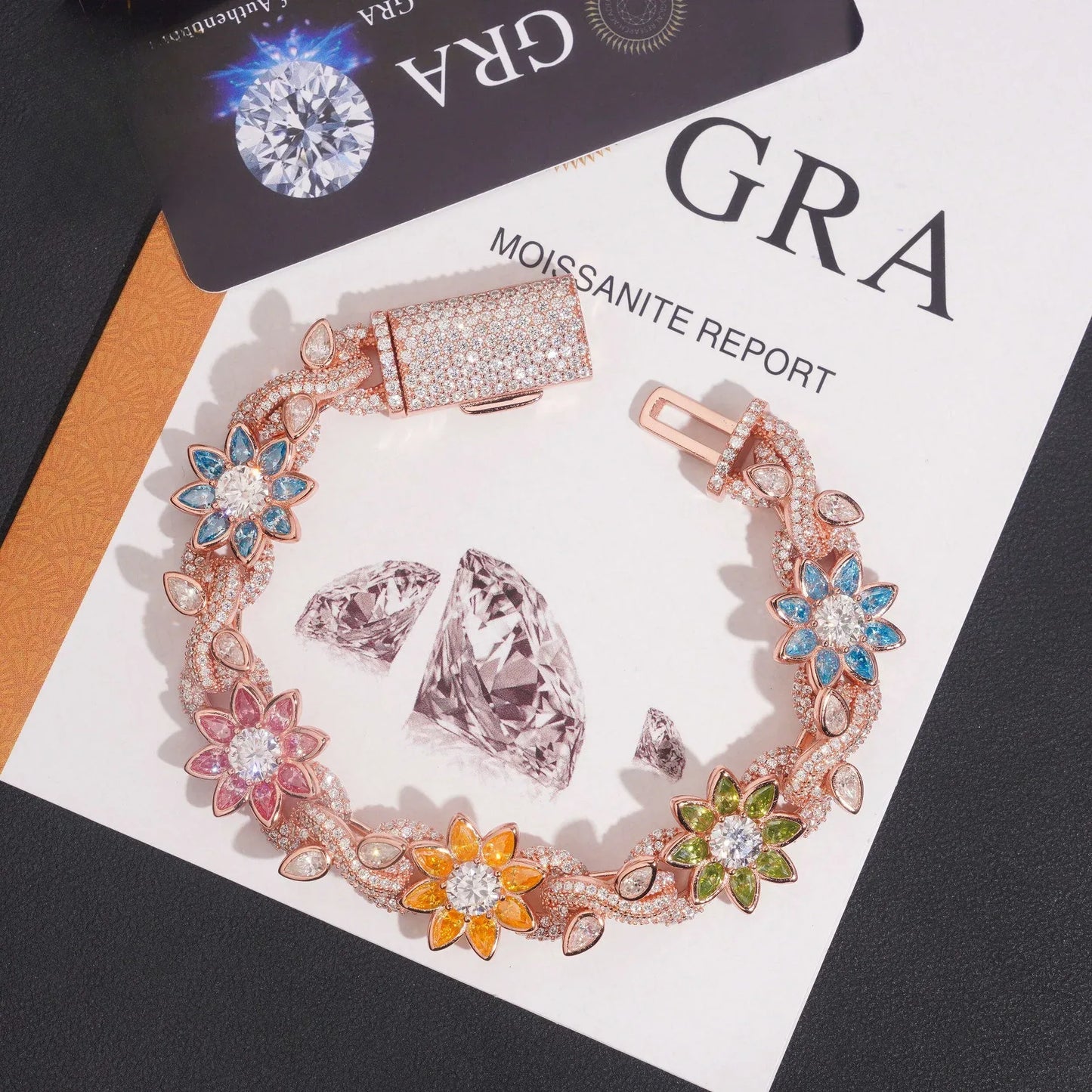 16mm Colored Moissanite Cuban Link Chain with Flower Design – S925 Sterling Silver Iced-Out Hip Hop Men’s Streetwear Necklace - CaratixJewelry