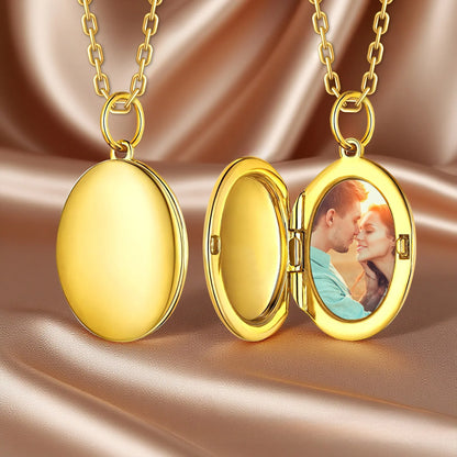S925 Sterling Silver Oval Locket Necklace | Custom Photo Memory Pendant | Caratix